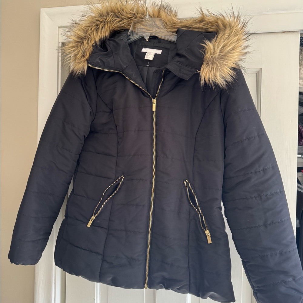 Women’s H&M black hooded winter coat size 16
